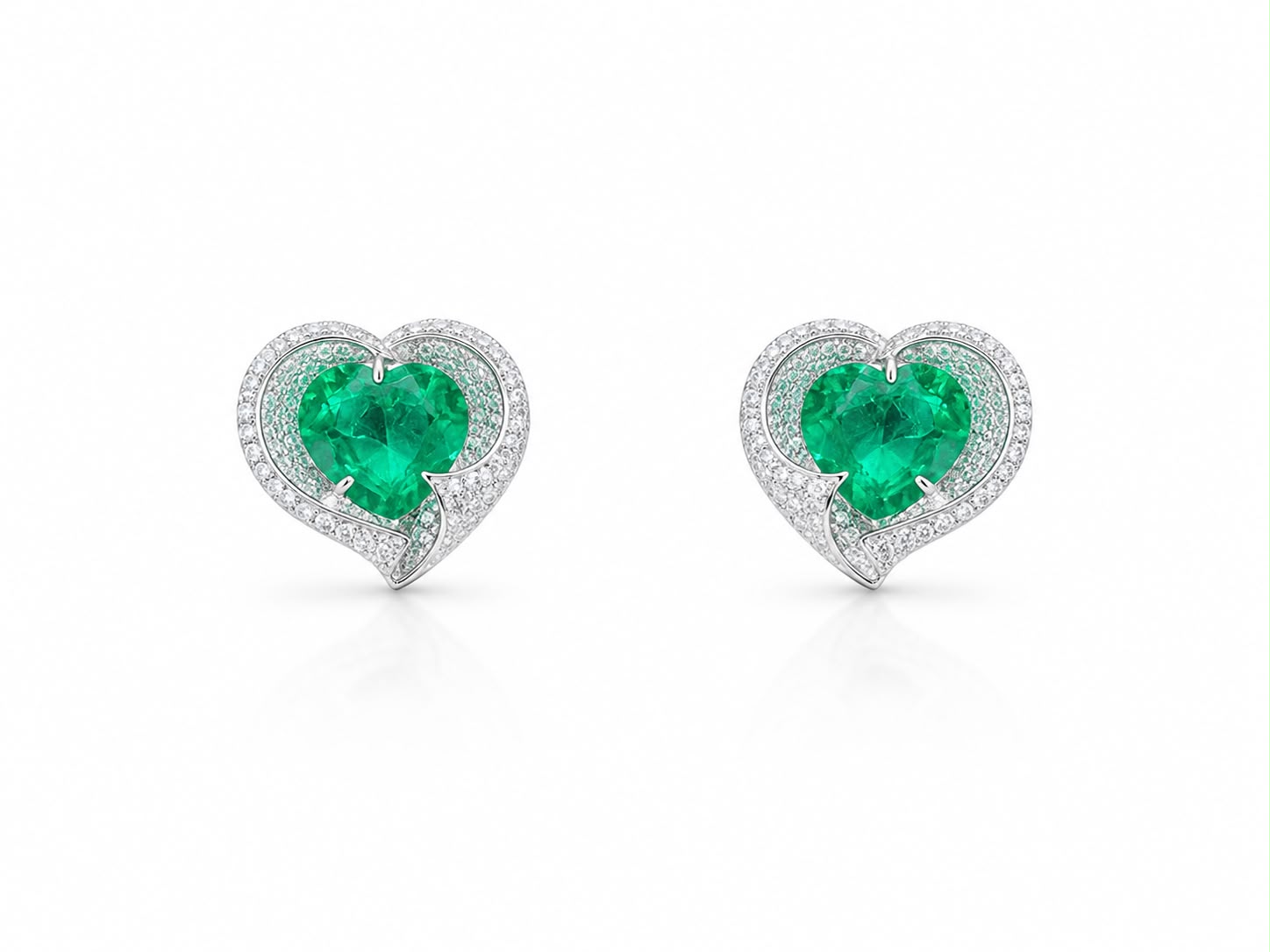 Emerald Diamond Heart Earrings