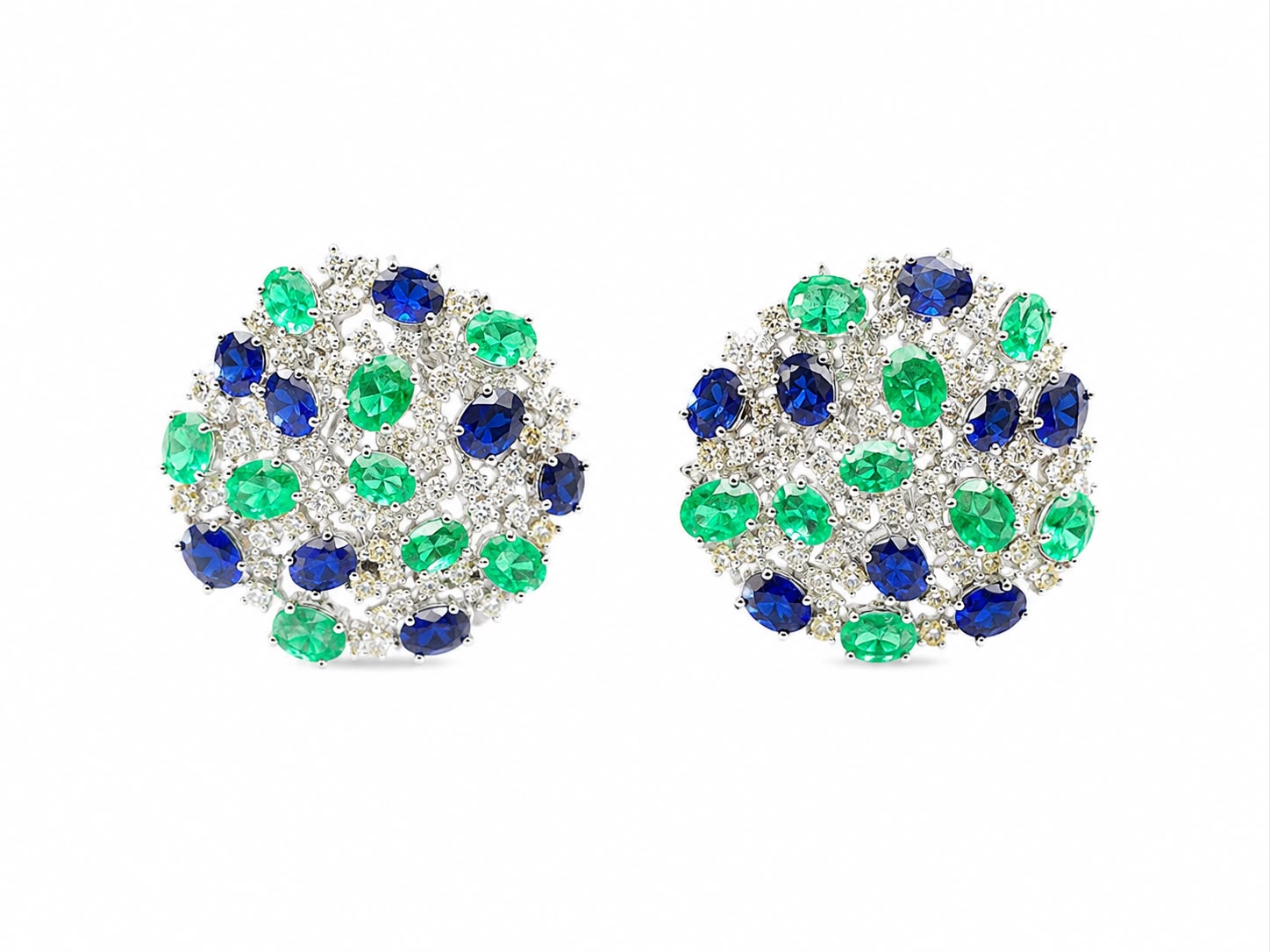 Emerald Sapphire Cluster Studs