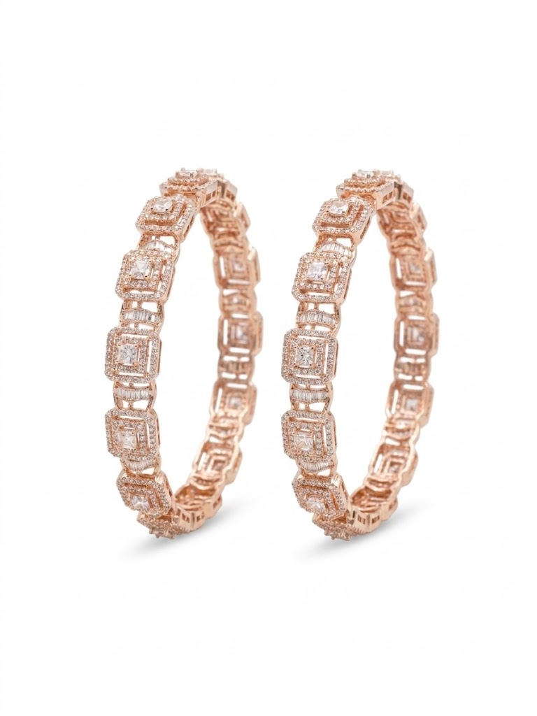 Rose Gold Diamond Link Bangle Pair