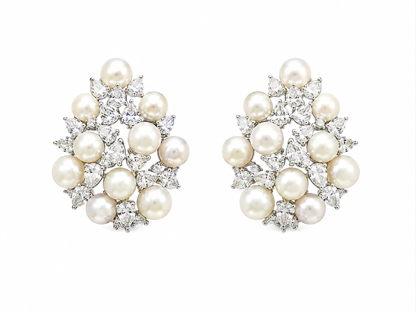 Pearl Diamond Cluster Earrings