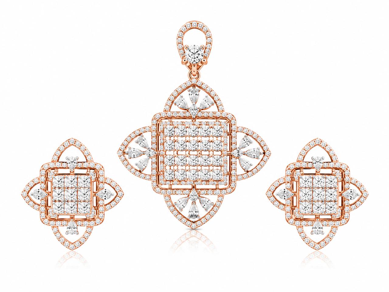 Diamond Quatrefoil Cluster Pendant Set