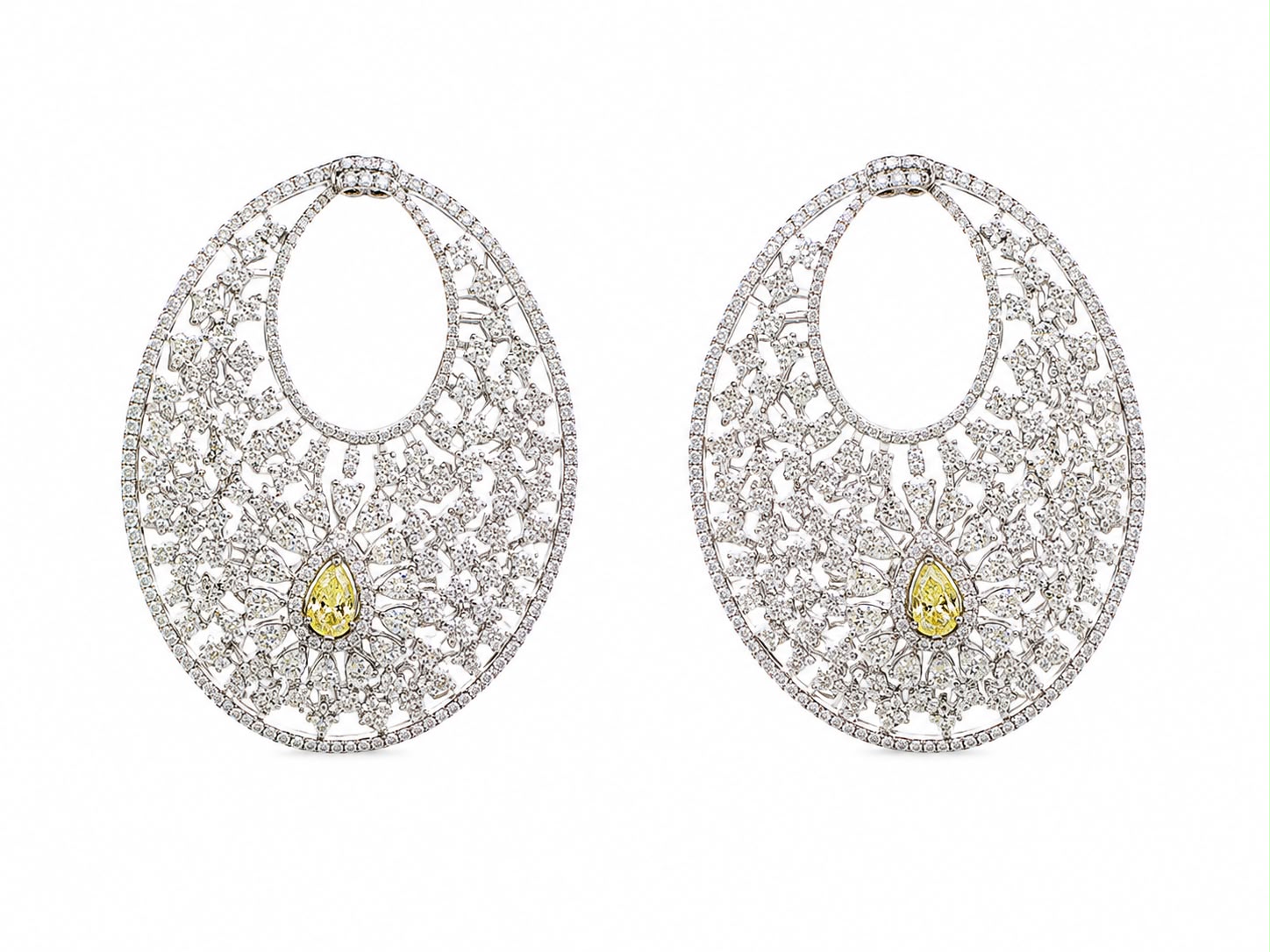 Diamond Filigree Oval Hoop Earrings