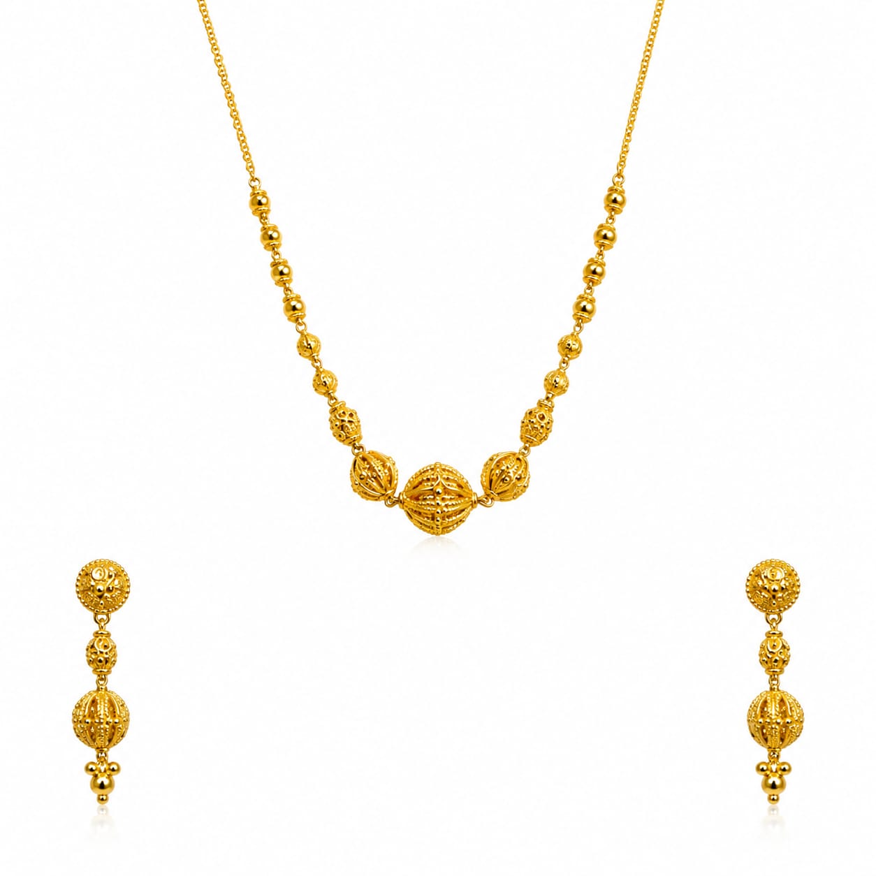 22K Gold Antique Beaded Pendant Set