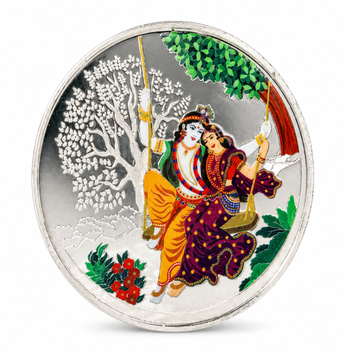 Silver Radha Krishna Jhula Multicolor Designer Coin