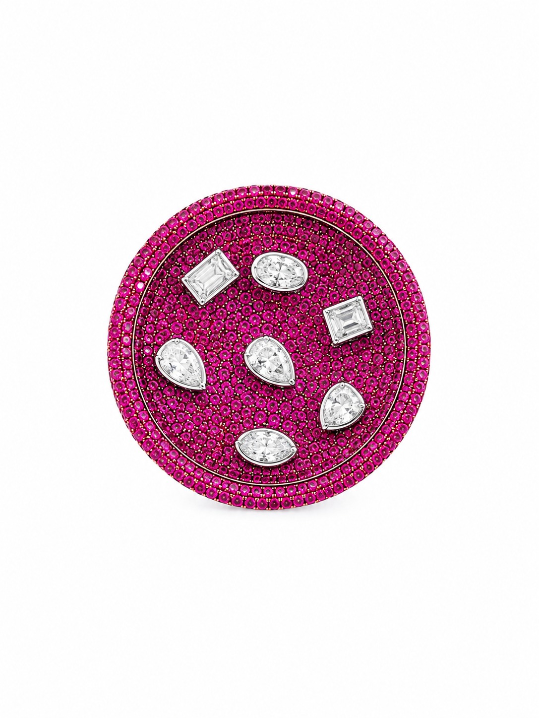Ruby Pave Disc Pendant with Diamonds
