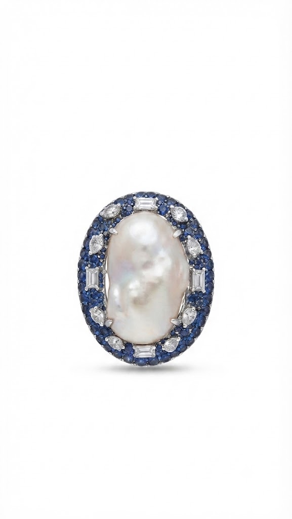 Baroque Pearl Sapphire Diamond pendant