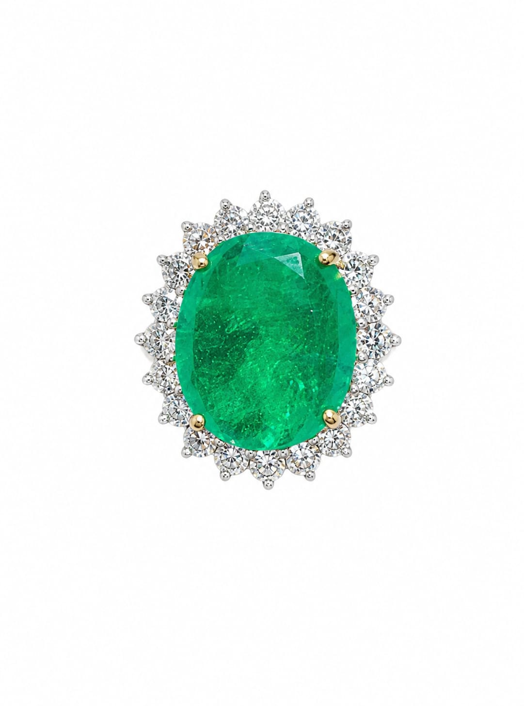 Emerald Diamond Halo Cluster Ring