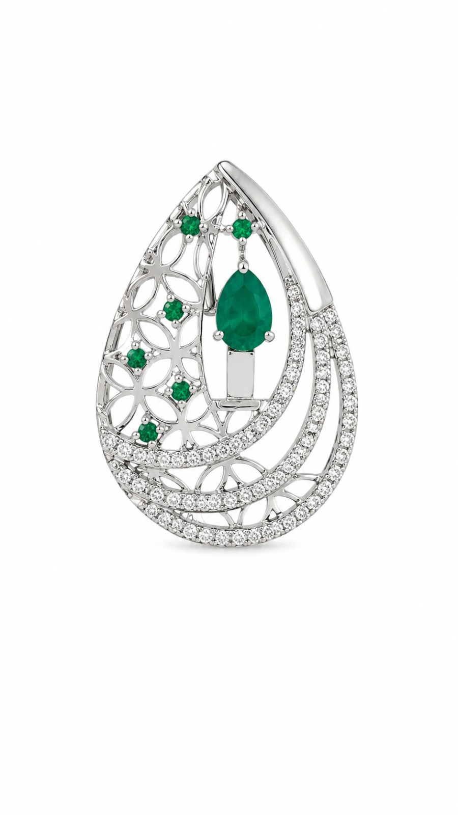 Emerald Diamond Openwork Teardrop Pendant